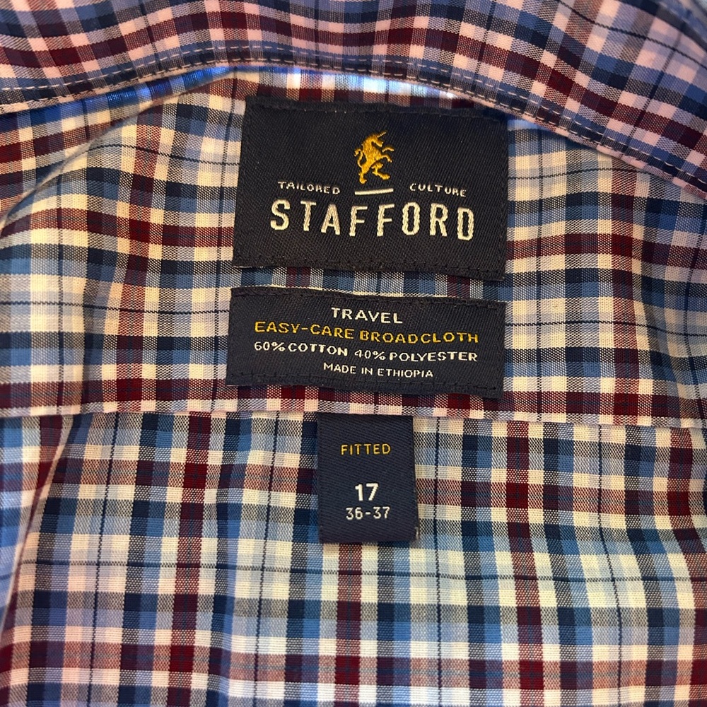 Stafford Men's Plaid Dress Shirt - Blue, Red, and White